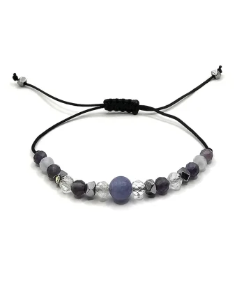 Bratara handmade, ajustabila, zodia Berbec,  pietre semipretioase Ametist, Hematit, Topaz si Acvamarin, Negru