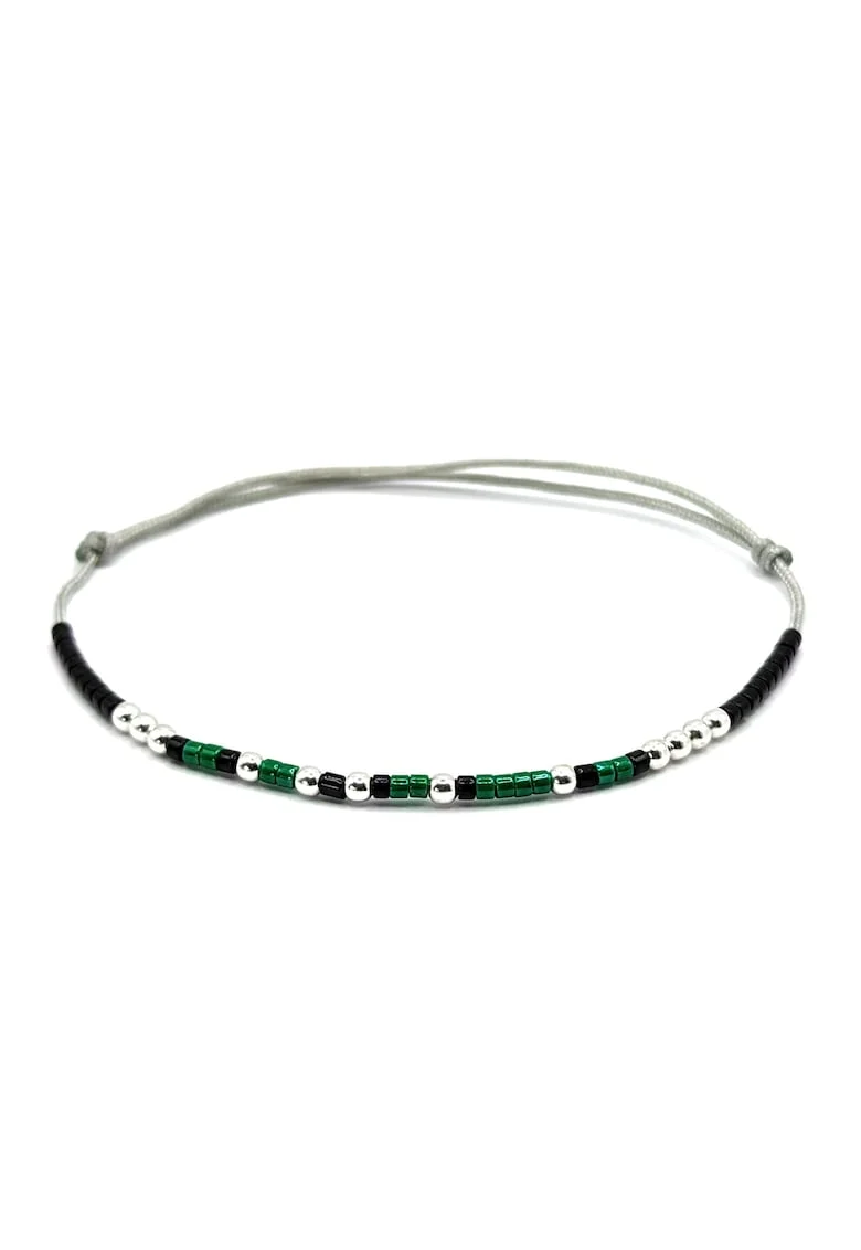 Bratara cod Morse, mesaj "Strength",  barbat, marime ajustabila, margele Miyuki colorate si margele din Argint 925, negru/verde