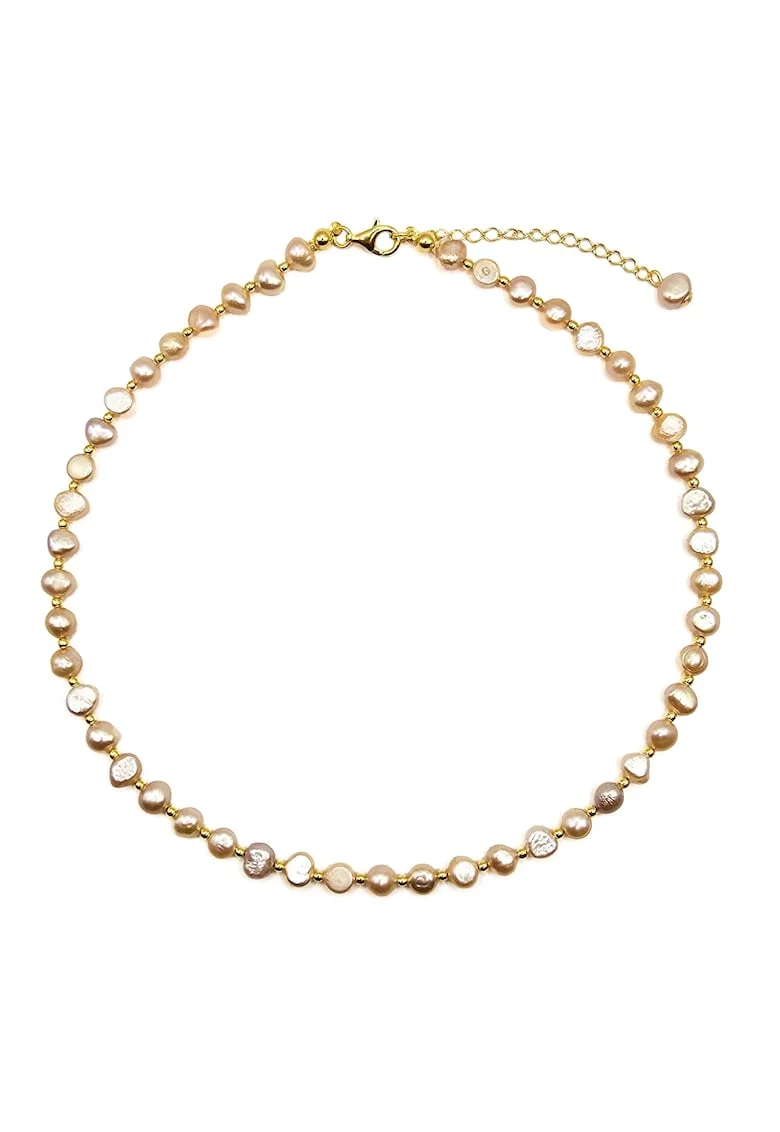 Colier handmade, ajustabil, din argint 925 placat aur 24k,  perle de cultura, multicolor, max. 44 cm