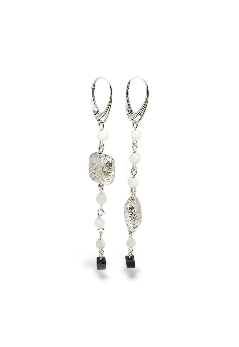 Cercei handmade, din argint 925,  pietre semipretioase piatra lunii, hematit si lava, argintiu