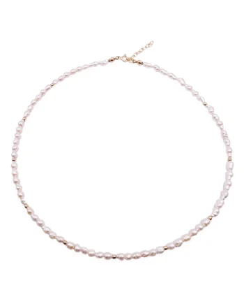 Colier handmade, ajustabil, aur 14k,  perle de cultura, alb/auriu, max. 43.50 cm