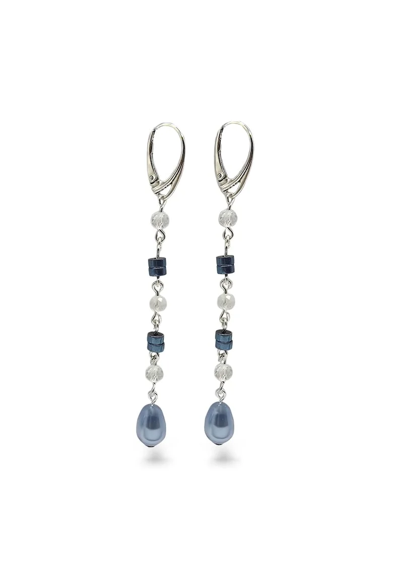 Cercei handmade, din argint 925,  pietre semipretioase topaz si hematit, perle Swarovski, multicolor
