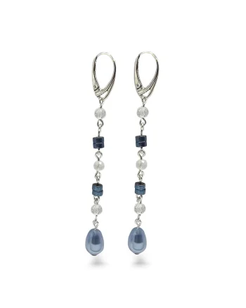 Cercei handmade, din argint 925,  pietre semipretioase topaz si hematit, perle Swarovski, multicolor