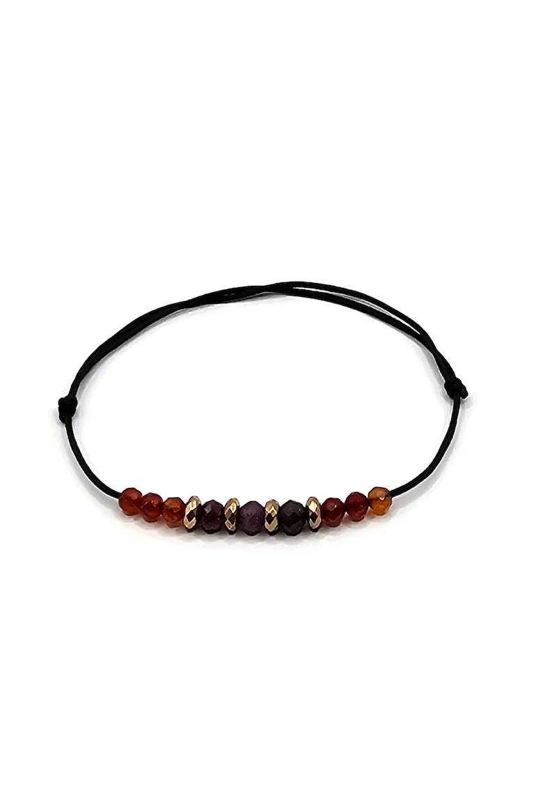 Bratara handmade, ajustabila, zodia Rac,  pietre semipretioase Rubin, Carneol si Hematit, negru