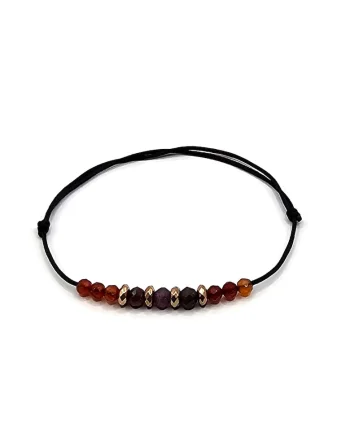 Bratara handmade, ajustabila, zodia Rac,  pietre semipretioase Rubin, Carneol si Hematit, negru
