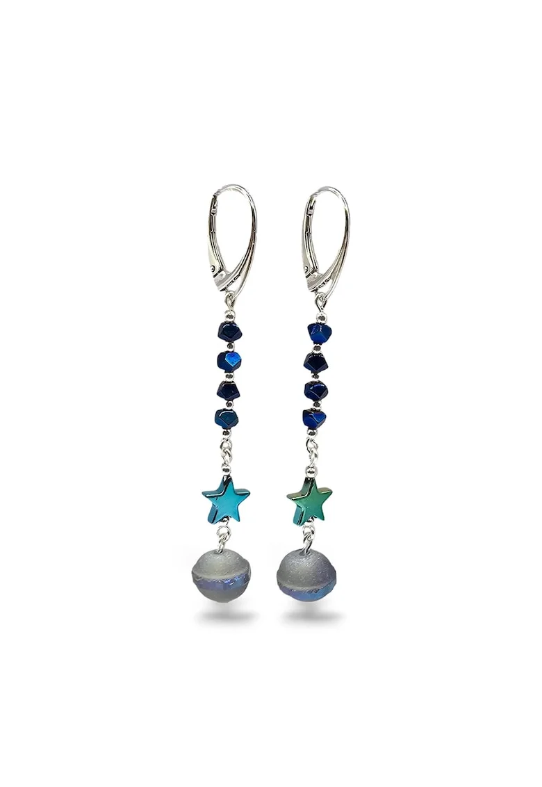 Cercei handmade, din argint 925,  hematit si cristal, multicolor