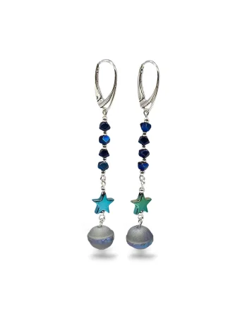 Cercei handmade, din argint 925,  hematit si cristal, multicolor