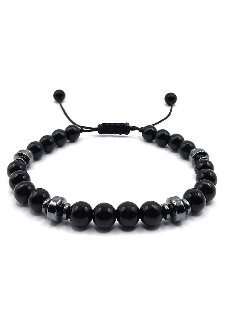 Bratara barbati,  ajustabila, onix si hematit, negru/argintiu, 15, 50x23, 50cm