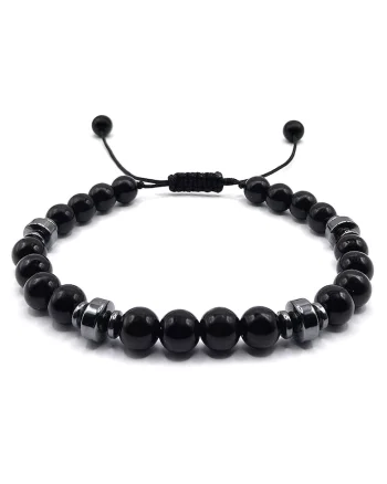 Bratara barbati,  ajustabila, onix si hematit, negru/argintiu, 15, 50x23, 50cm