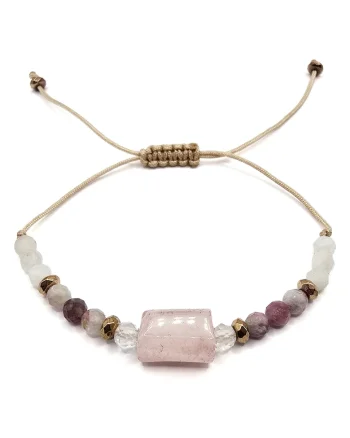 Bratara handmade, ajustabila, zodia Balanta,  pietre semipretioase Piatra lunii, hematit, turmalina, topaz, cuart, bej