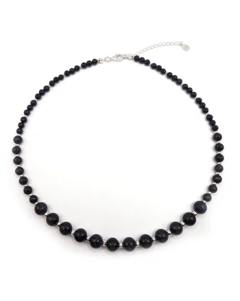 Colier handmade, ajustabil, din argint 925,  pietre semipretioase piatra soarelui, bleumarin/argintiu, max. 48.00 cm