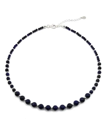 Colier handmade, ajustabil, din argint 925,  pietre semipretioase lapis lazuli, bleumarin/argintiu, max. 43.50 cm