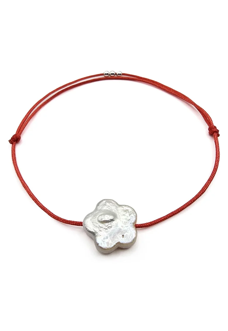 Bratara handmade, ajustabila,  argint 925 si perla de cultura, ideala martisor, rosu/alb