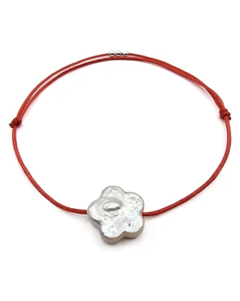 Bratara handmade, ajustabila,  argint 925 si perla de cultura, ideala martisor, rosu/alb