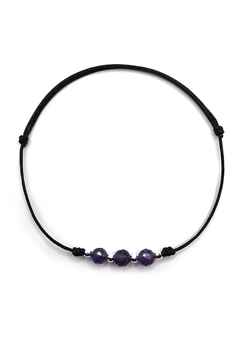 Bratara handmade, ajustabila, din argint 925,  pietre sempretioase ametist, negru