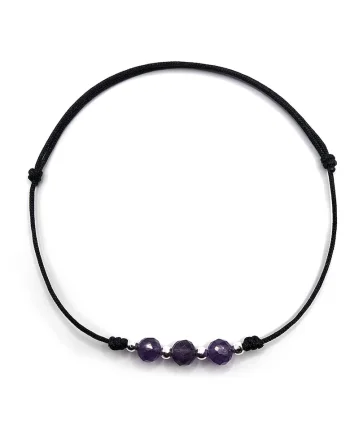 Bratara handmade, ajustabila, din argint 925,  pietre sempretioase ametist, negru