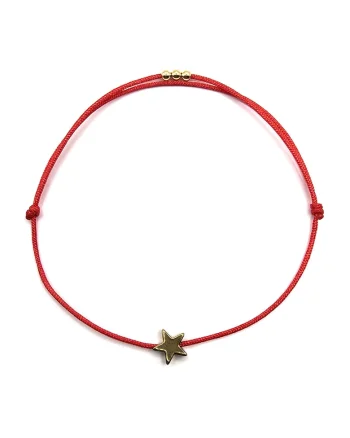 Bratara martisor, handmade, ajustabila, cu margelute din argint 925 placate cu aur 24k,  piatra semipretioasa hematit in forma de stea, rosu/auriu