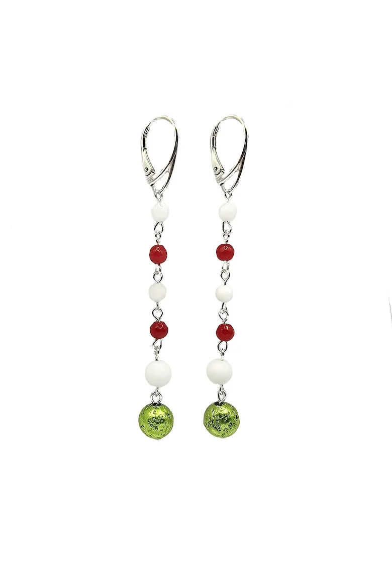 Cercei handmade, din argint 925,  pietre semipretioase jad si lava, multicolor