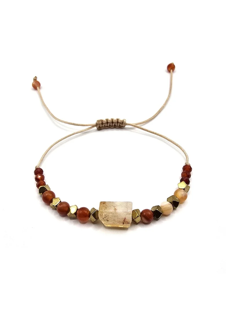 Bratara handmade, ajustabila, zodia Leu,  pietre semipretioase Carneol, Citrin, Hematit, bej
