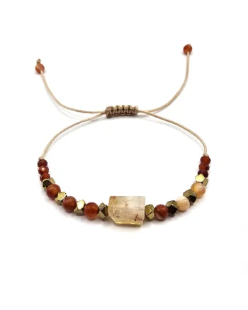 Bratara handmade, ajustabila, zodia Leu,  pietre semipretioase Carneol, Citrin, Hematit, bej