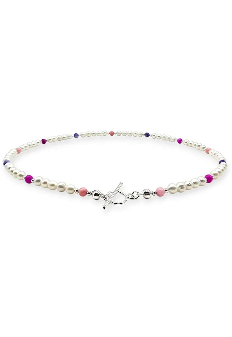 Colier handmade, din argint 925,  perle naturale si sidef, multicolor,