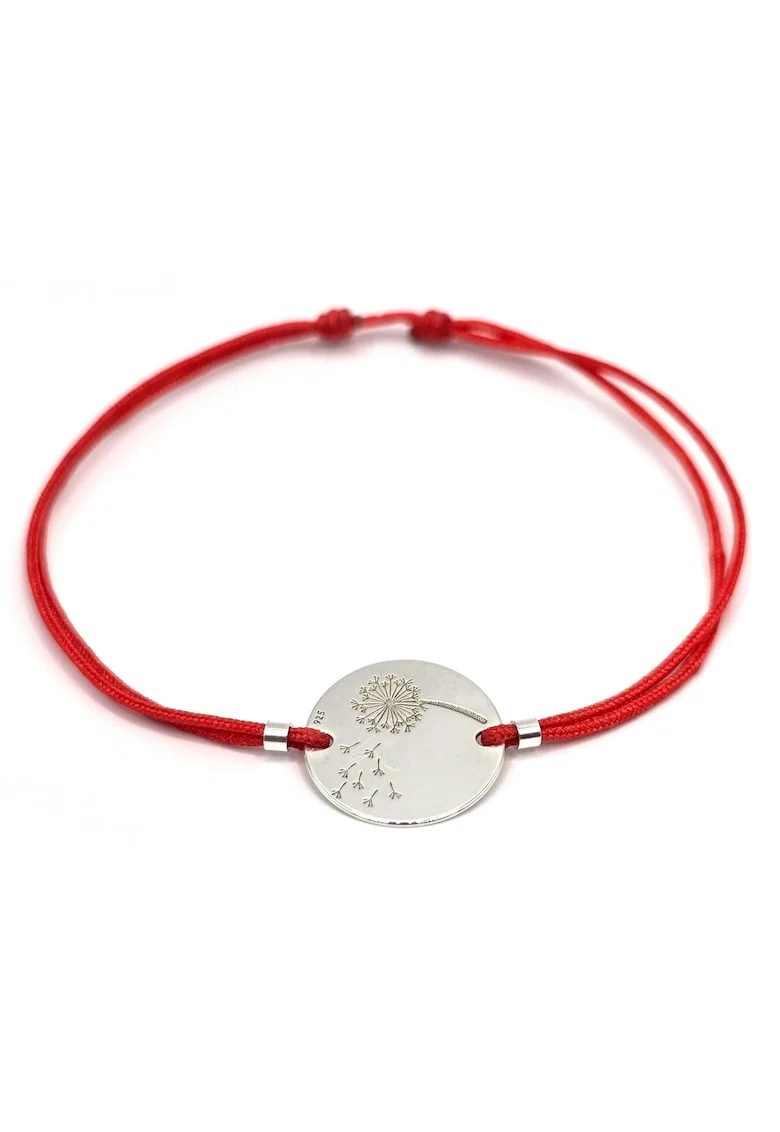 Bratara handmade, ajustabila, cu banut din argint 925,  rosu/argintiu