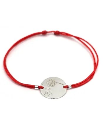 Bratara handmade, ajustabila, cu banut din argint 925,  rosu/argintiu
