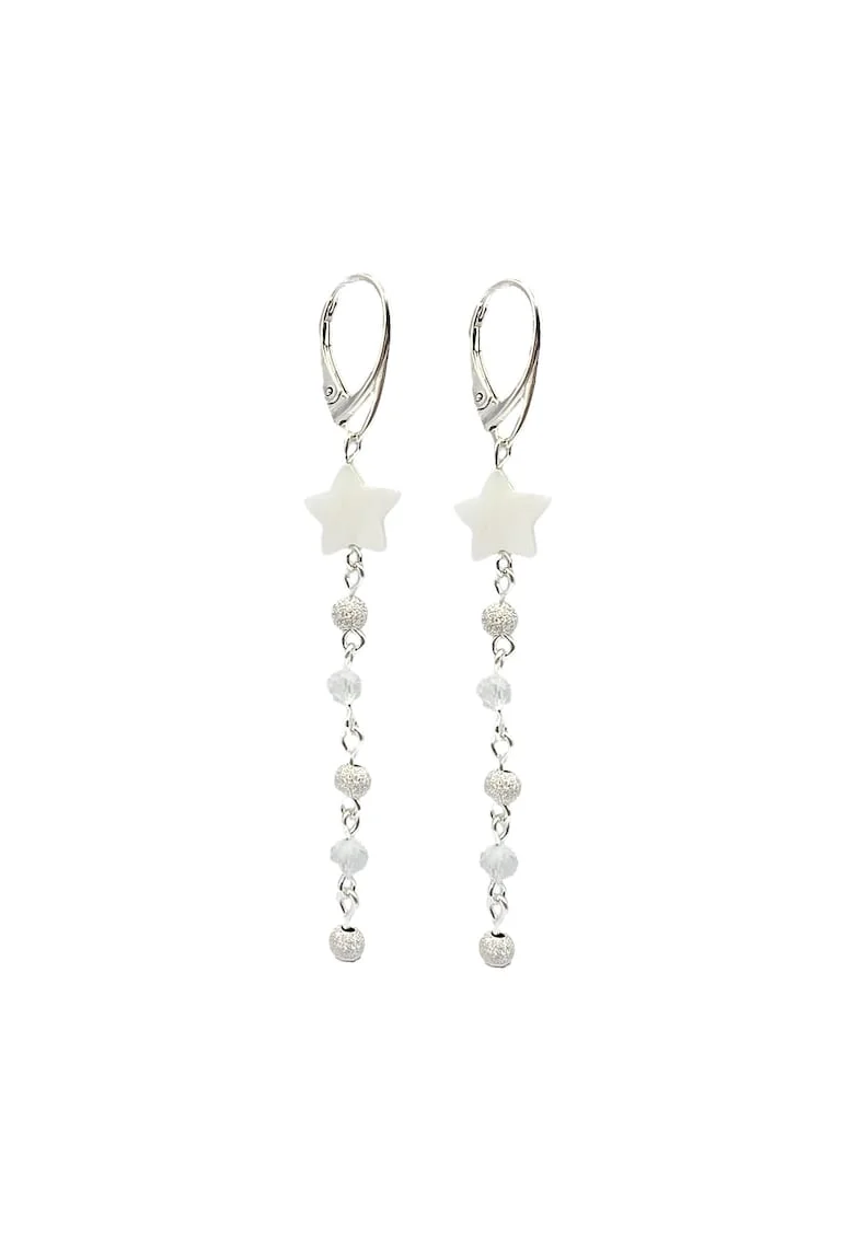 Cercei handmade, din argint 925,  pietre semipretioase topaz si sidef, alb/argintiu