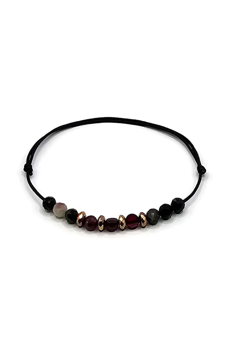 Bratara handmade, ajustabila, zodia Capricorn,  pietre semipretioase Turmalina, Granat si Hematit, negru