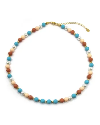 Colier handmade, ajustabil, din argint 925,  perle de Mallorca, placat aur 24k multicolor, max. 45.00 cm