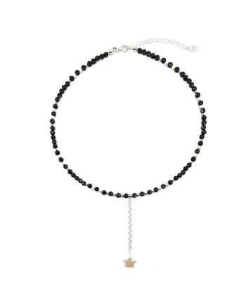 Colier handmade, ajustabil, din argint 925,  pietre semipretioase spinel si perle de cultura, negru/alb, max. 43 cm