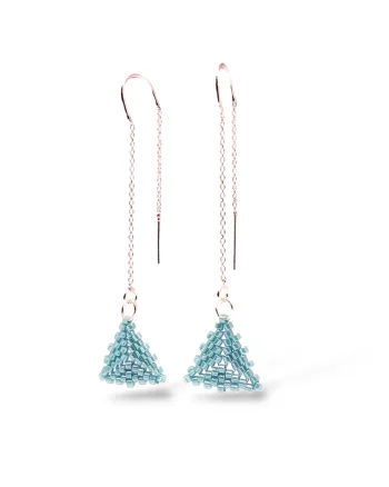 Cercei handmade, din argint 925,  element decorativ triunghi din margele Miyuki, turcoaz