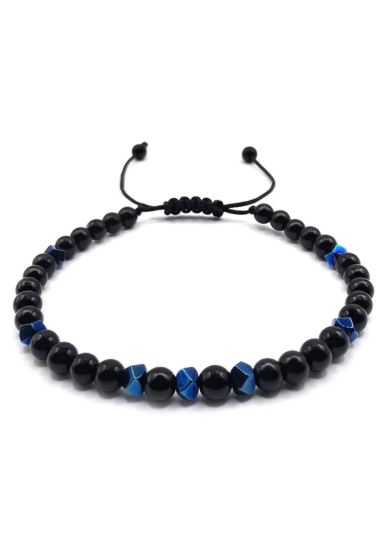 Bratara handmade, unisex, ajustabila,  cu pietre semipretioase onix si hematit