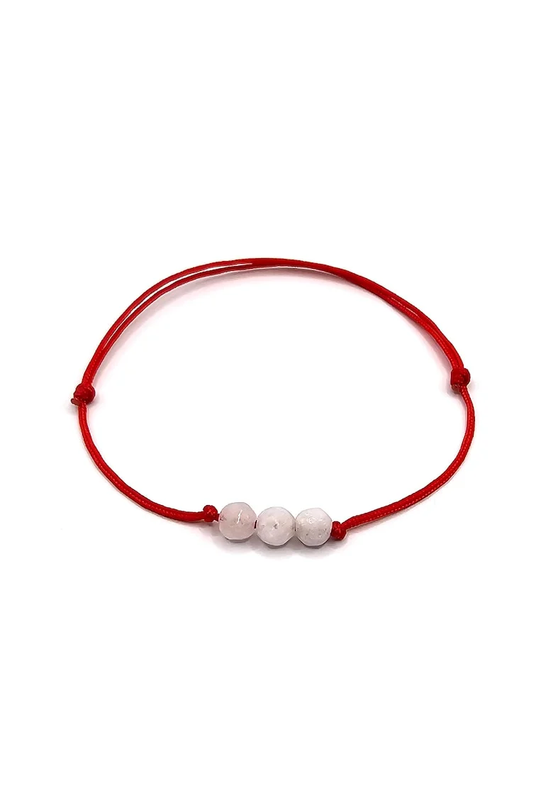 Bratara martisor, handmade, ajustabila,  snur de matase, pietre semipretioase jad, rosu/alb