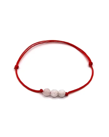 Bratara martisor, handmade, ajustabila,  snur de matase, pietre semipretioase jad, rosu/alb
