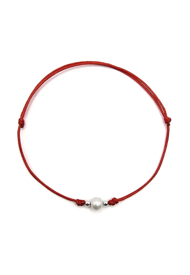 Bratara handmade, din argint 925,  ajustabila, cu piatra semipretioasa si snur de matase - Perla de Cultura