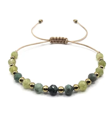 Bratara handmade, ajustabila, zodia Taur,  pietre semipretioase Peridot, Hematit si Smarald, bej