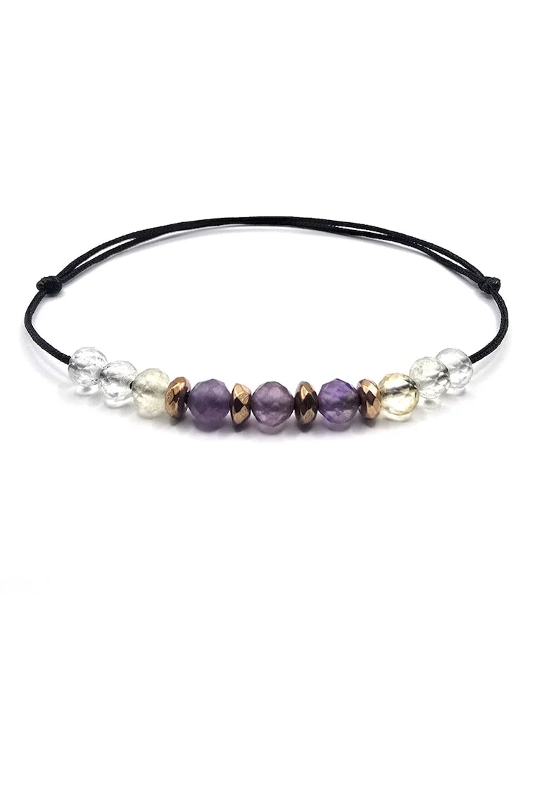 Bratara handmade, ajustabila, zodia Fecioara,  pietre semipretioase Citrin, Hematit si Ametist, negru