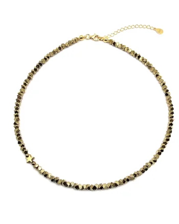 Colier handmade, ajustabil, argint 925 placat cu aur 24k,  pietre semipretioase hematit, auriu, max. 42 cm