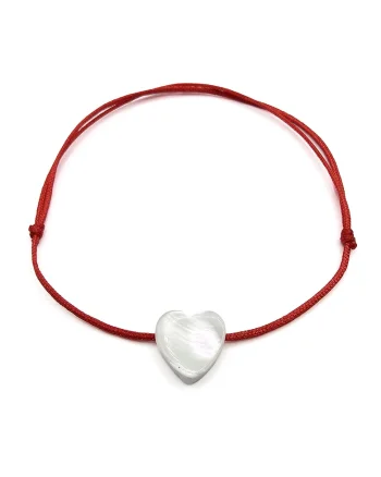 Bratara handmade, ajustabila,  piatra semipretioasa inima din sidef, ideala martisor, rosu/alb
