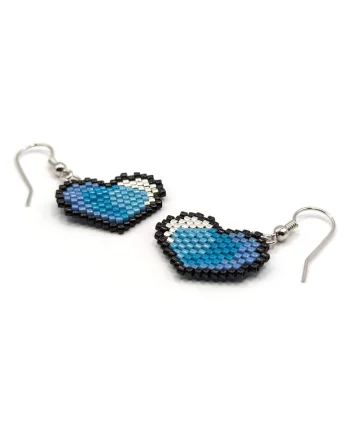Cercei handmade, din argint 925,  element decorativ inima din margele Miyuki, placat rodiu alb, multicolor