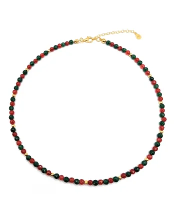 Colier handmade, ajustabil, din argint 925,  pietre semipretioase jad si agat, placata aur 24k, multicolor, max. 46.50 cm