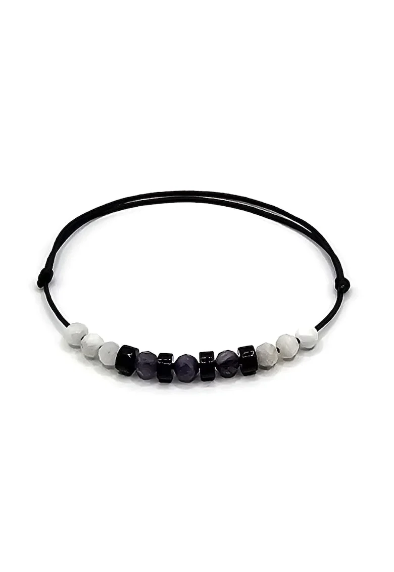 Bratara handmade, ajustabila, zodia Varsator,  pietre semipretioase Ametist, Onix si Piatra lunii, Negru