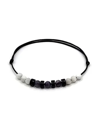 Bratara handmade, ajustabila, zodia Varsator,  pietre semipretioase Ametist, Onix si Piatra lunii, Negru
