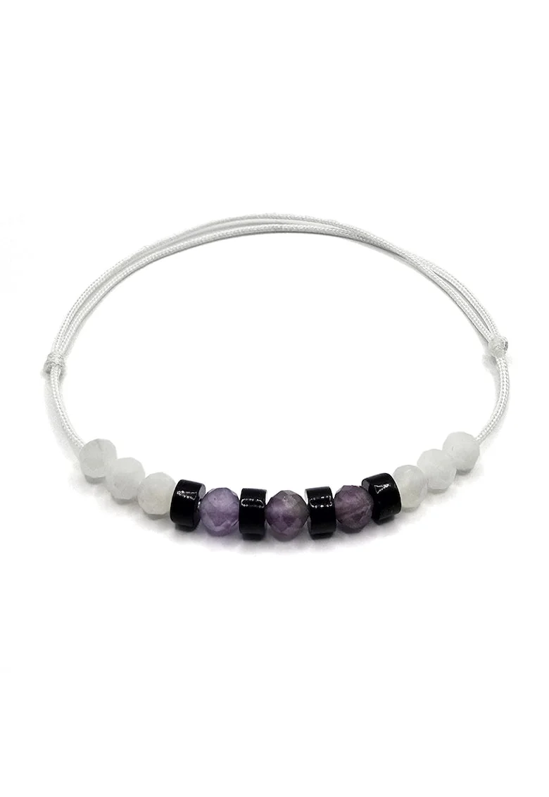 Bratara handmade, ajustabila, zodia Varsator,  pietre semipretioase Ametist, Onix si Piatra lunii, Alb
