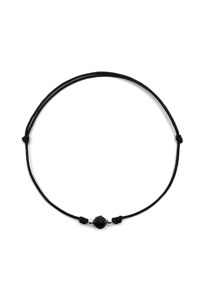 Bratara handmade, din argint 925,  ajustabila, cu piatra semipretioasa si snur de matase, 1 x bratara turmalina