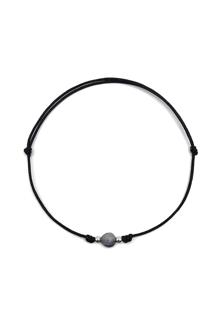 Bratara handmade, din argint 925,  ajustabila, cu piatra semipretioasa si snur de matase, 1 x bratara sodalit