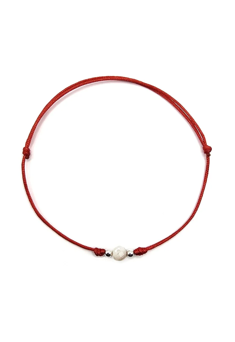 Bratara handmade, din argint 925,  ajustabila, cu piatra semipretioasa si snur de matase, 1 x bratara sidef