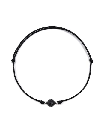 Bratara handmade, din argint 925,  ajustabila, cu piatra semipretioasa si snur de matase, 1 x bratara obsidian