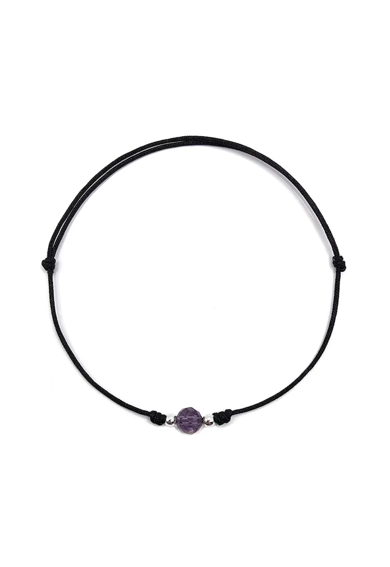 Bratara handmade, din argint 925,  ajustabila, cu piatra semipretioasa si snur de matase, 1 x bratara ametist